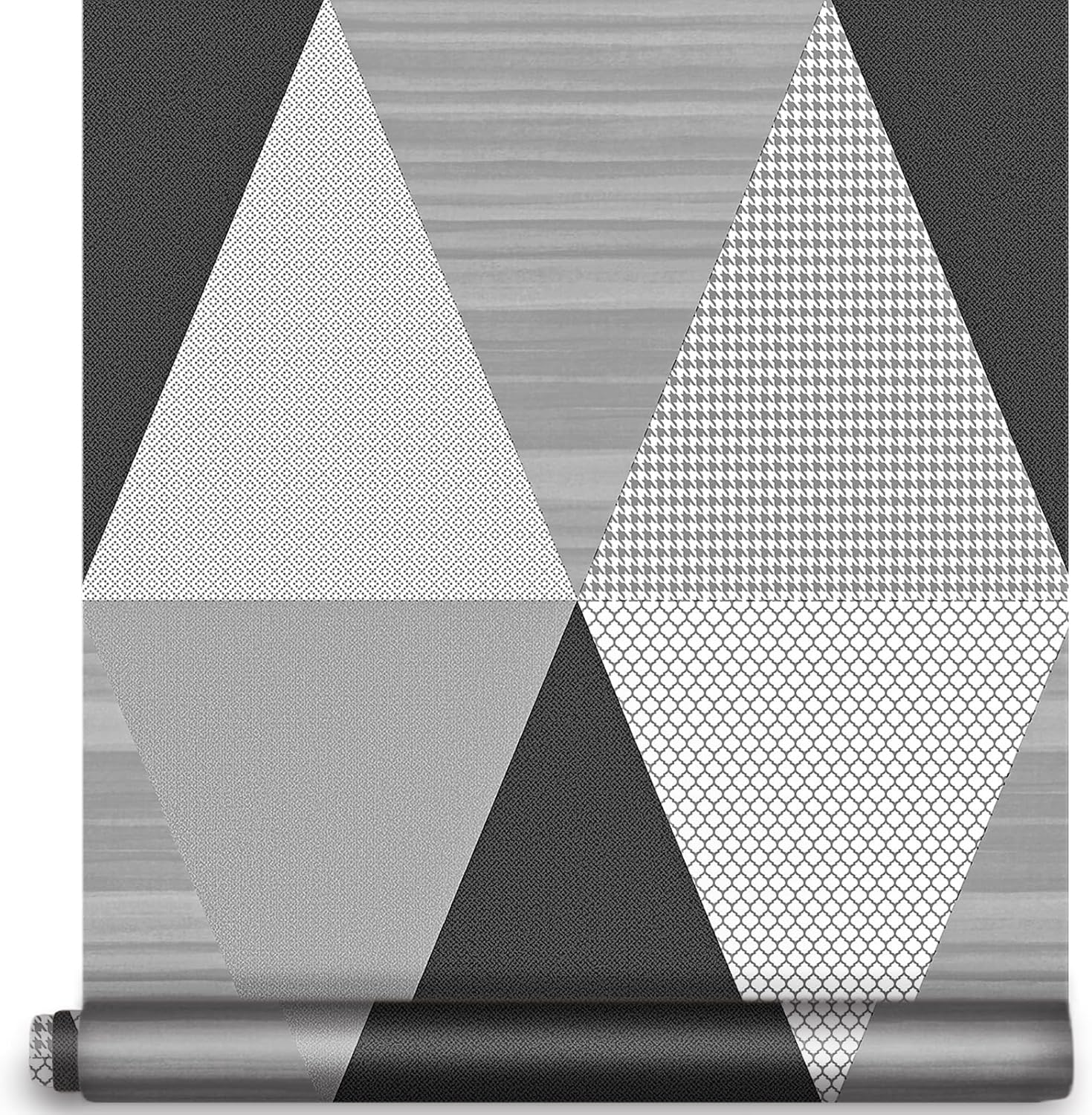 Geometric Triangle Peel and Stick Wallpaper 17.7"×9.8ft Gray Diamond Contact Paper Removable Self Adhesive Vinyl Decorative Film Drawer Shelf Liner for Furniture Renovation Home Decor
