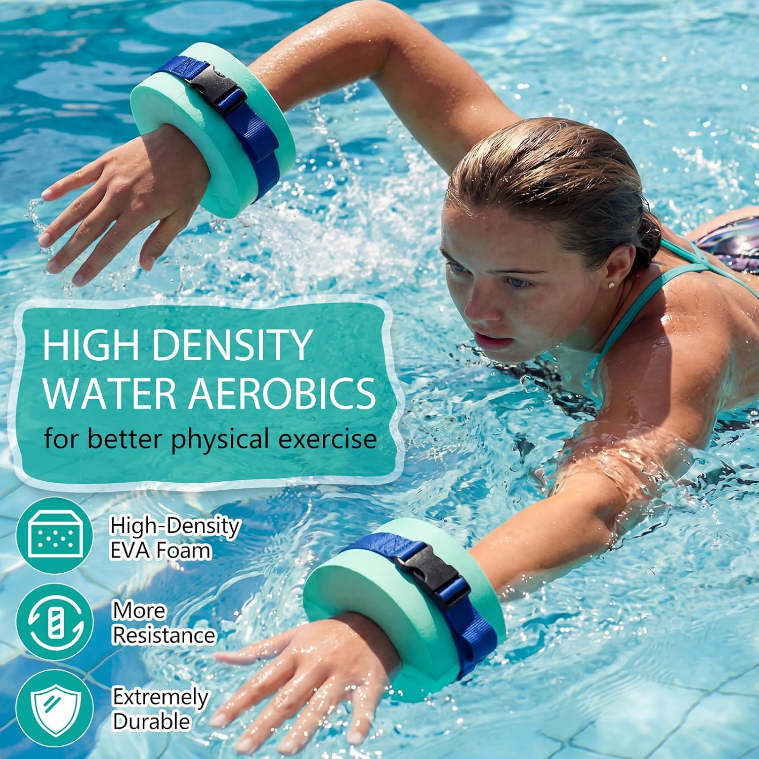 Seenelling 4 Pcs Water Aerobics Set Aquatic Exercise 2 Foam Dumbbells and 2 Foam Aquatic Cuffs Ankle Arm Pool Resistance Fitness Weights Equipment for Training Water Workouts