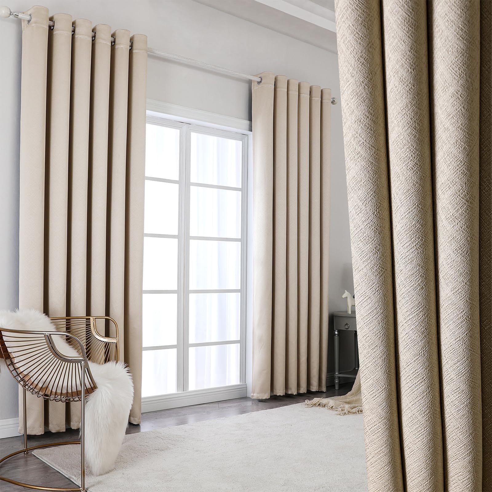 Krismile 100% Blackout Eyelet Curtains, Camel Beige, 46x54 inch, 2 Panels