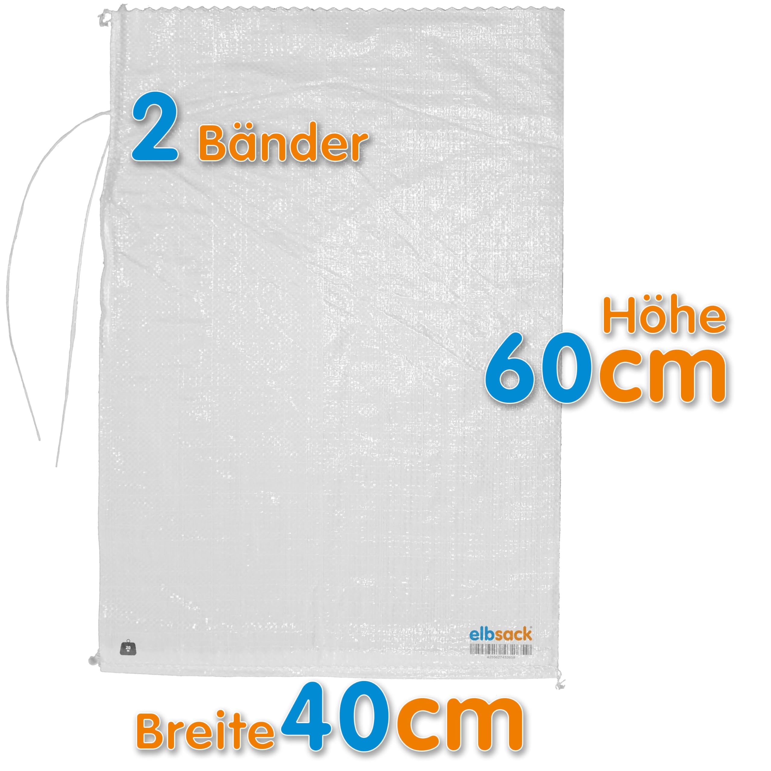 20 sacos de arena ELBSACK 40 x 60 cm contra inundaciones – vacíos de polipropileno con cinta de cierre, rellenables con arena, utilizados por THW & Bomberos para protección contra inundaciones