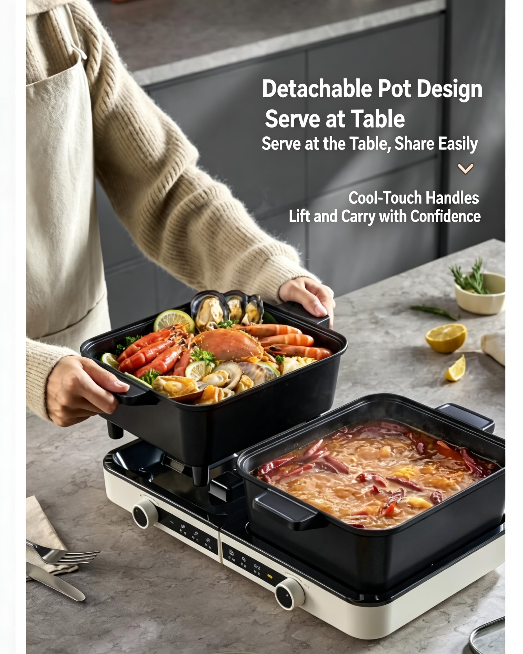 Pentola Bollente Doppia 6L, Fornello Elettrico a Doppio Gusto 2100W