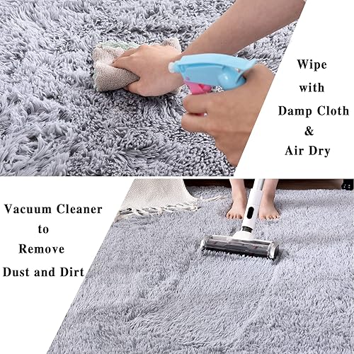 Miniatura 6 de Temedara Alfombra de pelo largo gris de 5 x 8 pies para Bderoom, moderna alfombra de felpa esponjosa, antideslizante para sala de estar, alfombra