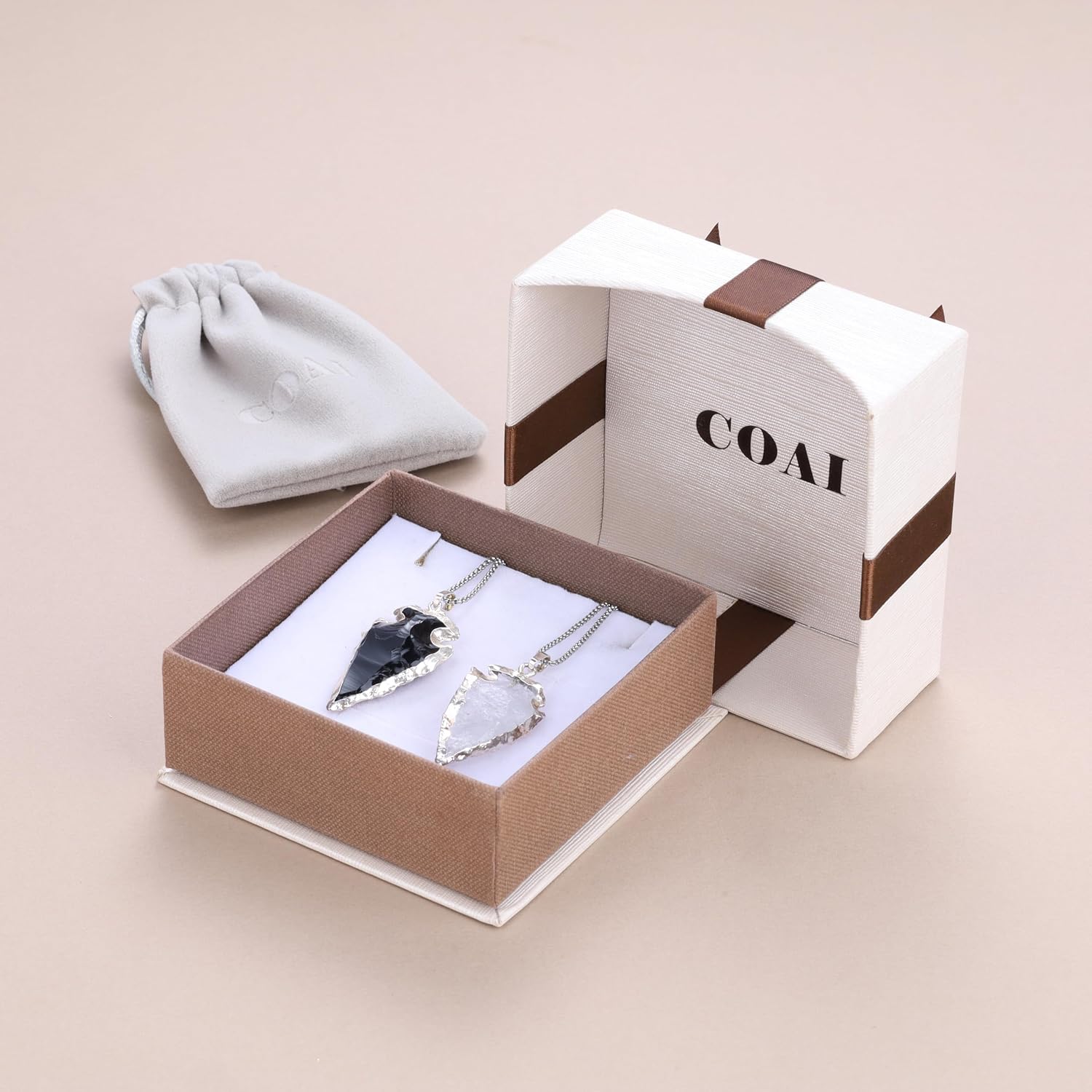 COAI His and Hers Necklaces Arrowhead Necklaces Raw Crystal Necklaces for Couples