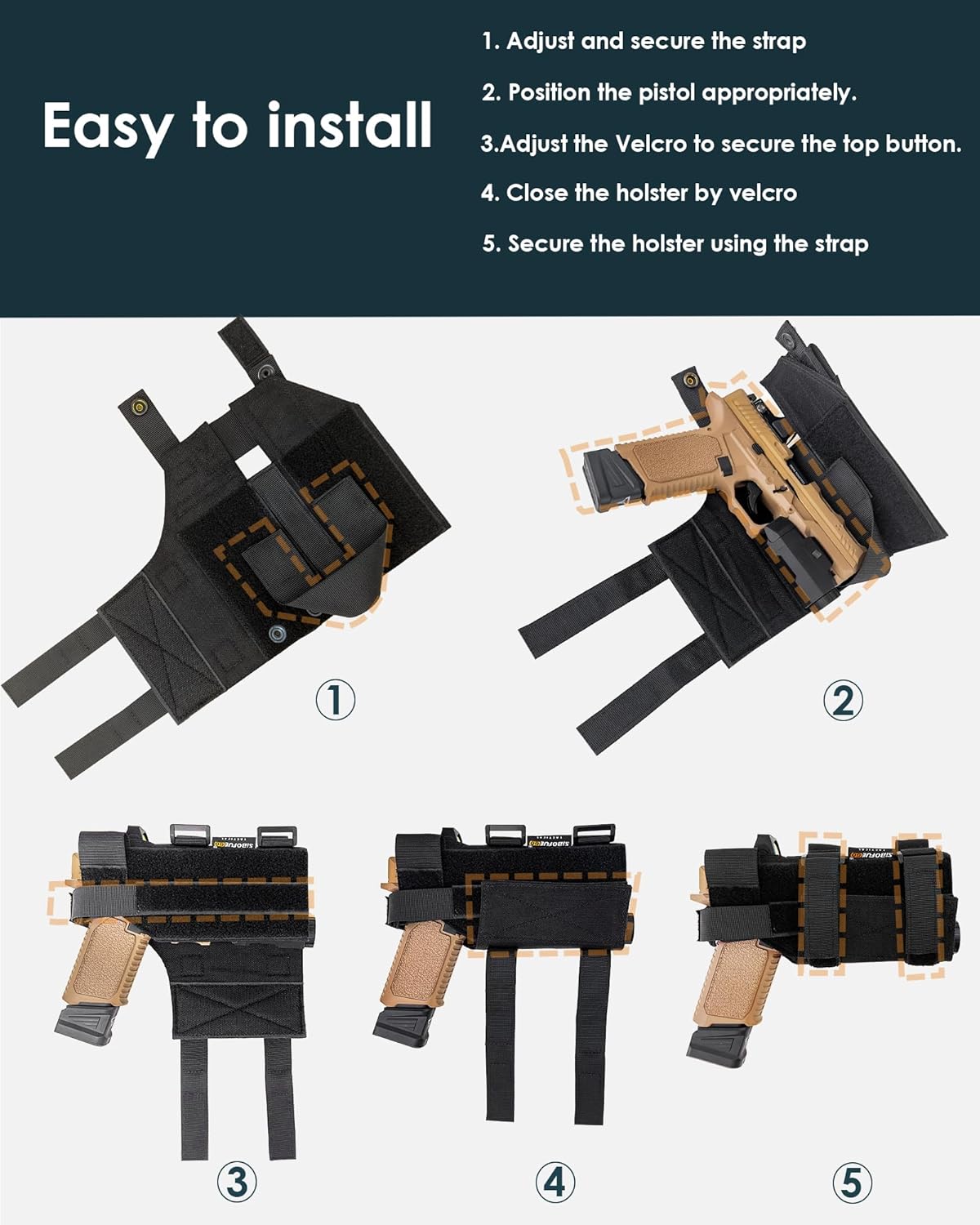 Universal Gun Holster Molle Holster - Adjustable Molle Pistol Holster for RDS Red Dot Sights,Airsoft Pistol Holster for 1911, Glock, Sig, and More.