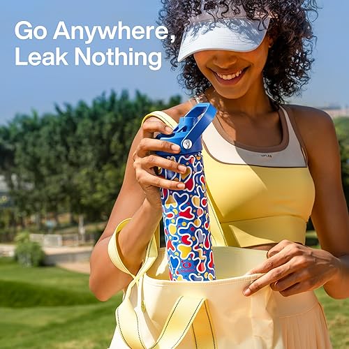 Miniatura 834 de ENCOOL Botella de agua aislada con popote, de acero inoxidable, a prueba de fugas, sin BPA, al vacío de doble pared que se mantiene fría durante 24