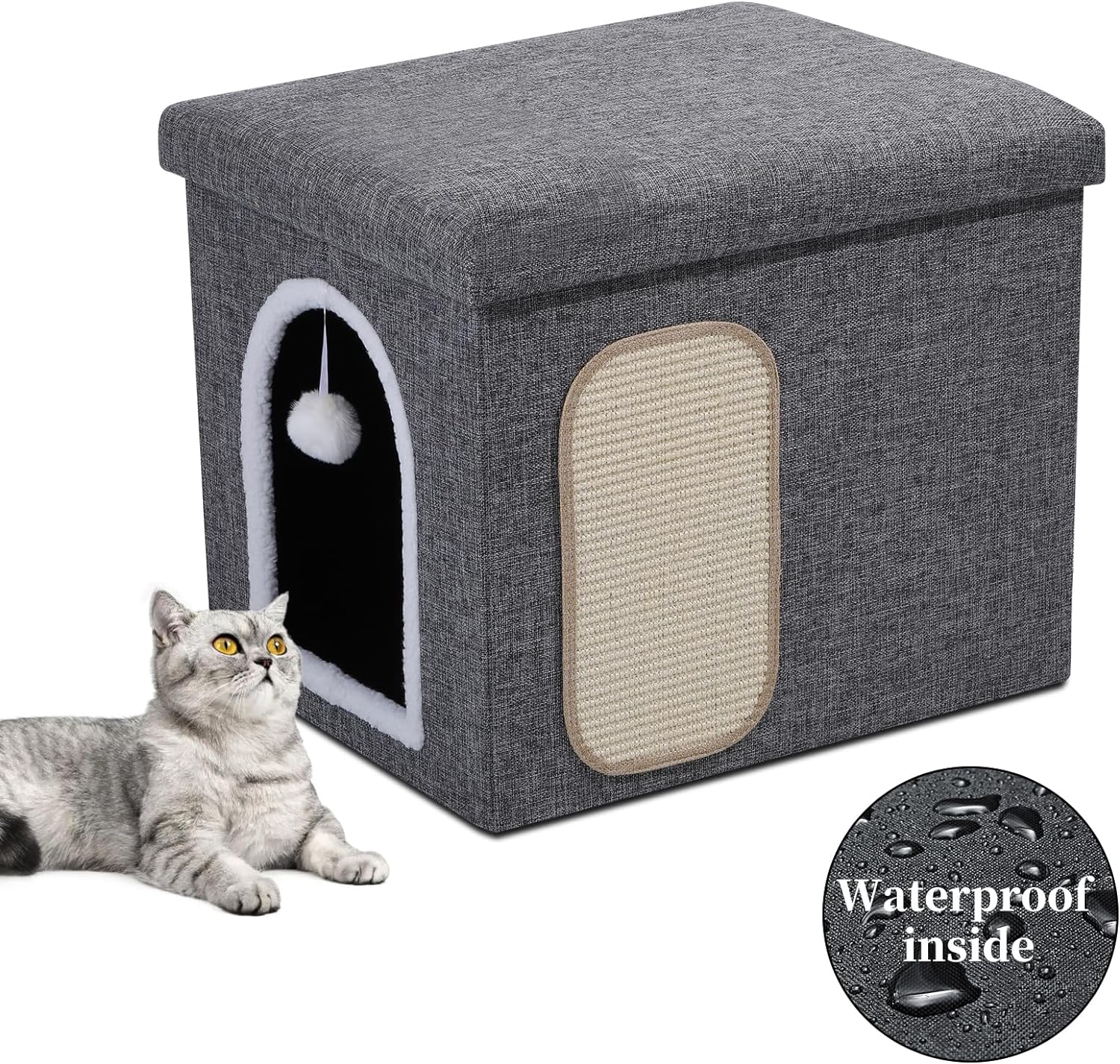 Cat Litter Box Enclosure Furniture, Foldable Hidden Litter Box with Mesh Storage Bag, Litter Box Furniture with Waterproof Inside, Easy Clean, Odor Control, Easy Assembly - 21.6”L x 17.7”D x 17.7”H
