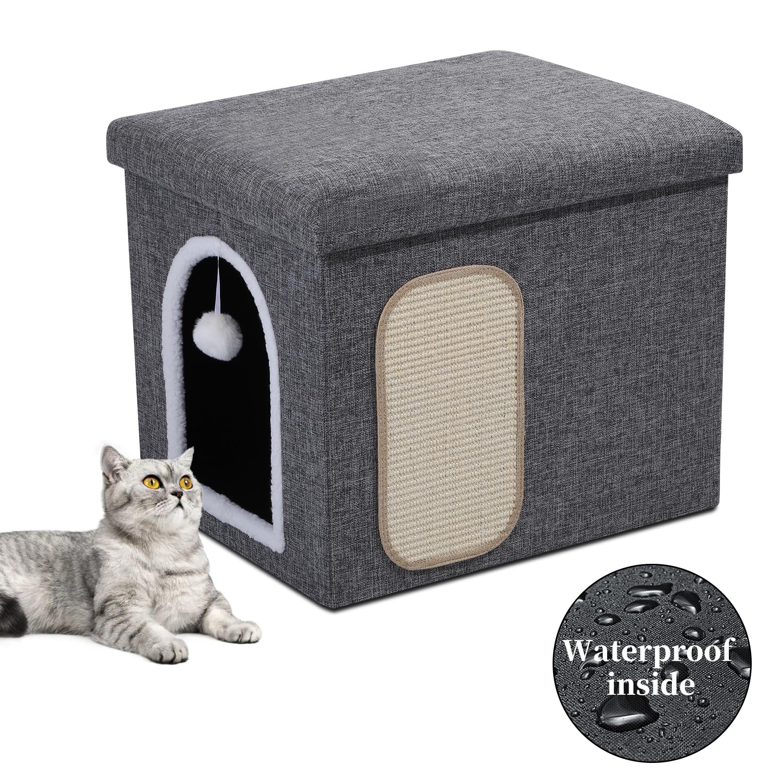 Cat Litter Box Enclosure Furniture, Foldable Hidden Litter Box with Mesh Storage Bag, Litter Box Furniture with Waterproof Inside, Easy Clean, Odor Control, Easy Assembly - 21.6”L x 17.7”D x 17.7”H