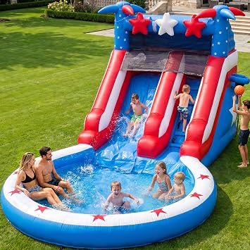24.3ft PVC Commercial Inflatable Water Slide for Big Kids Adults | 12.8ft Large Inflatable Pool, 11.5ft Tall Heavy Duty Wet/Dry Water Slide for Backyard,Outdoor Summer Kids Birthday Party