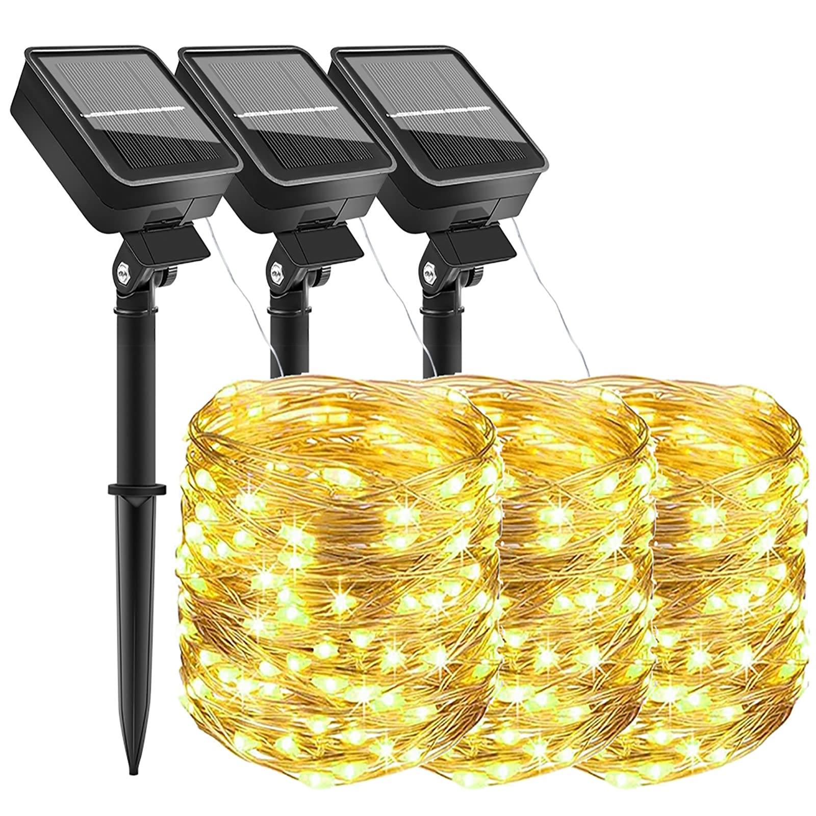 AmmToo [3 Pack] Guirnaldas Luces Exterior Solar, Luces Led Solares Exteriores Jardin 10m 100 LED 8 Modos Cadena de Luces Decoracion para Navidad, Terraza, Fiestas, Bodas, Patio, Jardines, Festivales