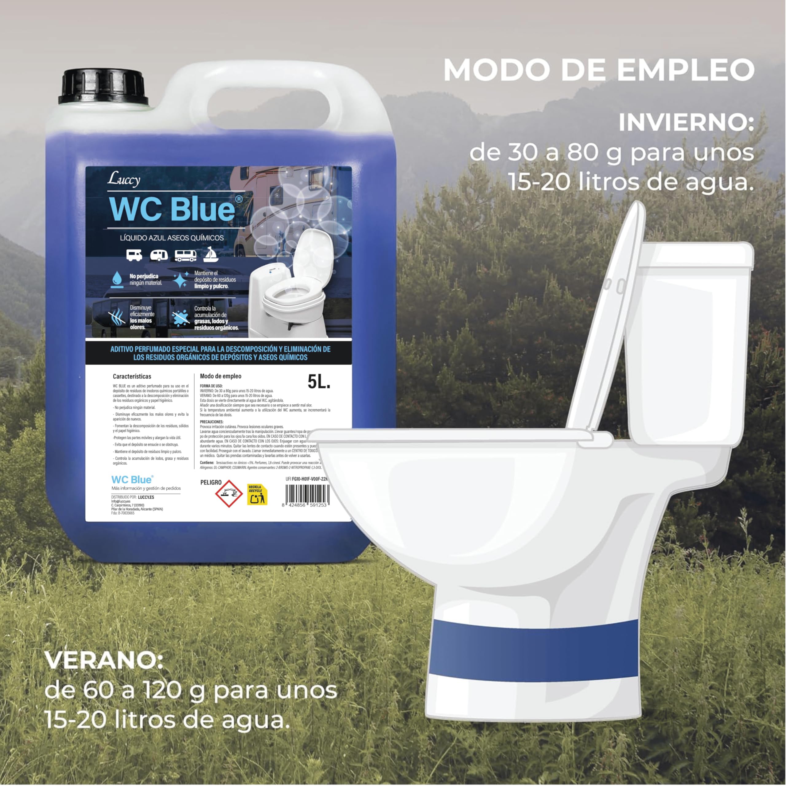 Pack WC Rinse 5L + WC Blue 5L | Aditivo para Cisterna del Inodoro y Aditivo para Aguas Negras de Caravanas y Campers
