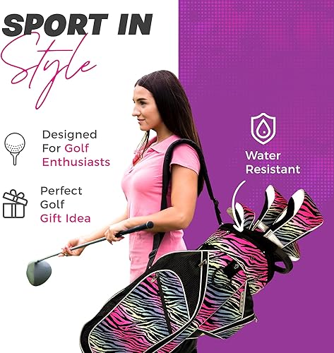 Miniatura 6 de Taboo Fashions - Bolsa de golf ligera para mujer, 14 vías, 7 bolsillos con cremallera, capucha para lluvia, compartimento aislado para bebidas