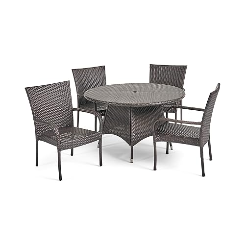 Christopher Knight Home Grant Outdoor Wicker Dining Set, 5-Pcs Set,