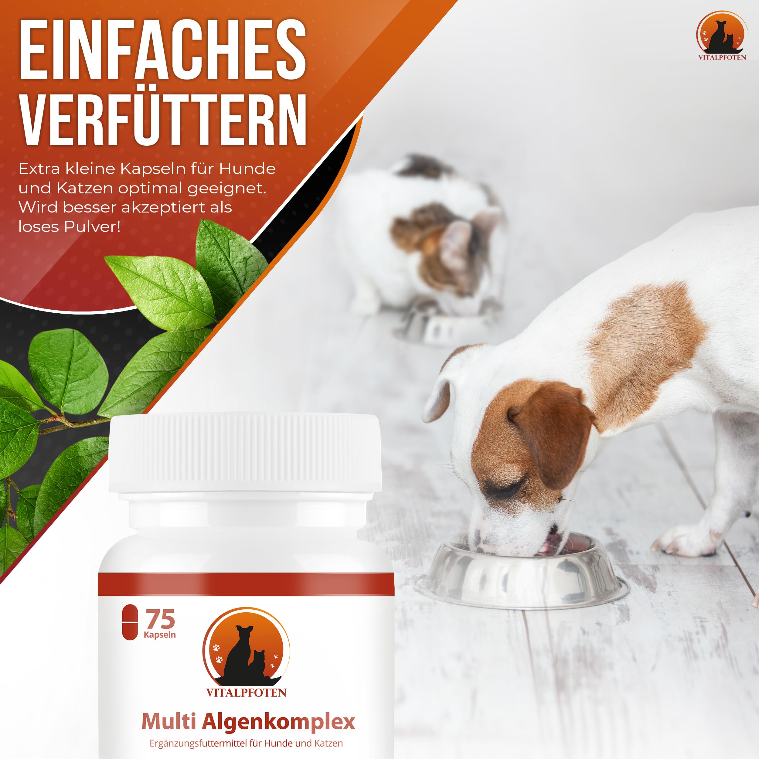 3x75 Multi Algenkomplex Kapseln für Hunde und Katzen mit Chlorella, Spirulina, Grünlippmuschel, Eisen, Vitamin C & Vitamin B nutrikomplex - Energie & Nerven - Vitamin-B und Eisentabletten