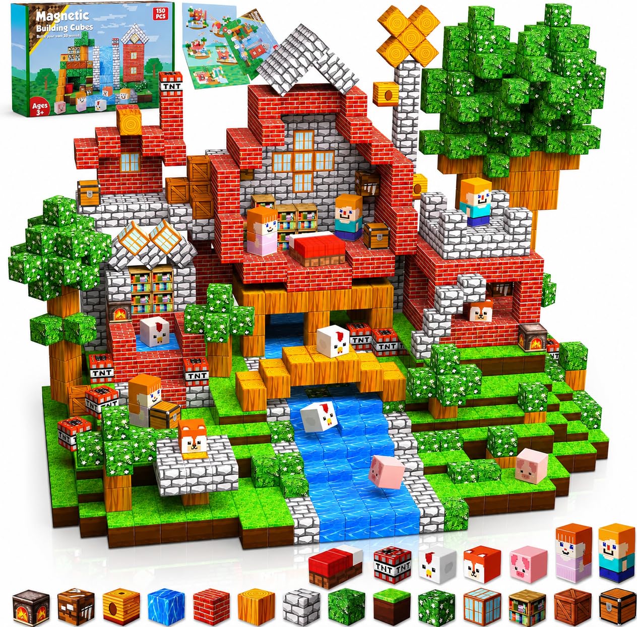 Goody King Costruzioni Magnetiche 150 Pezzi, Set di Cubi Magnetici per Bambini - Biblioteca Nella Valle - Giocattoli Sensoriali STEM per Ragazzi e Ragazze, Regalo Bambina 3 4 5 6 7 8 9 Anni