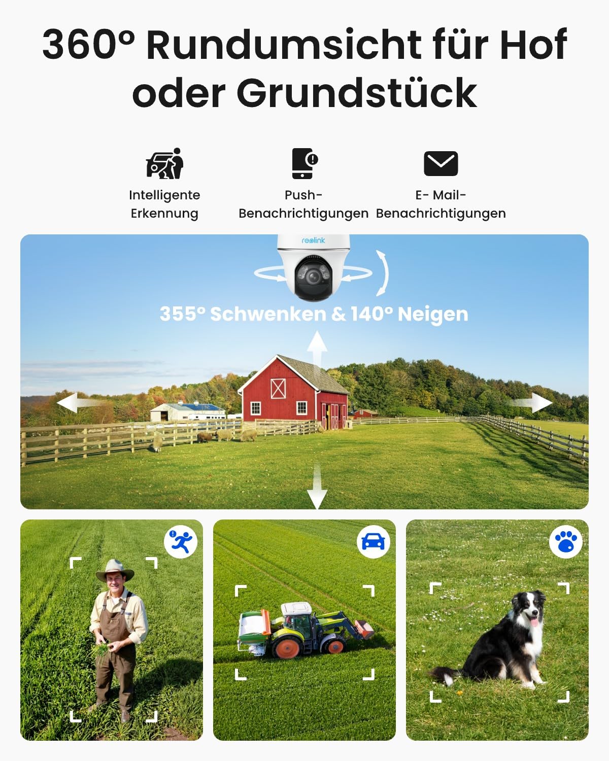 Reolink 3G/4G LTE Überwachungskamera mit SIM-Karte, 5MP 355°/140° PTZ Solar Kamera Outdoor, Farbnachtsicht, Personen/Tiererkennung, Alarmfilterung, Standalone, Go PT Plus+Solarpanel+32GB microSD