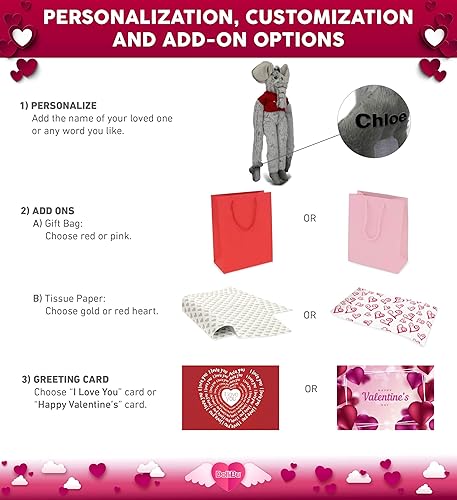 Miniatura 2 de DolliBu Elefante colgante de peluche con texto en inglés "I Love You", bonito animal de peluche con camisa roja y nombre, regalo personalizado para