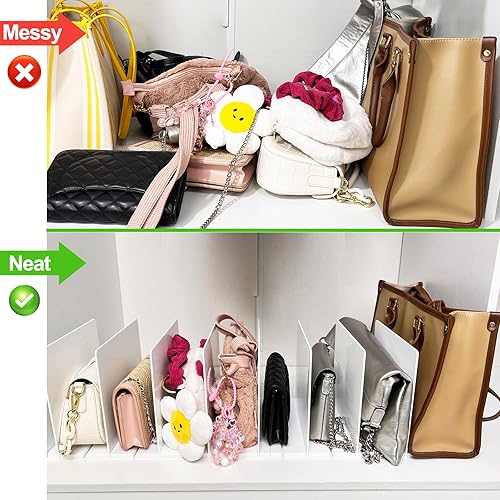 Miniatura 9 de VERONLY Paquete de 2 organizadores de bolsos para armario, separadores de estantes ajustables, estante de plástico para ropa, bolsos, organizador de