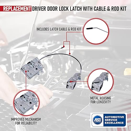 Miniatura 4 de AA Ignition Pestillo de bloqueo de puerta del conductor de repuesto con kit de cable y varilla – Compatible con vehículos Ford – Bronco, F Super