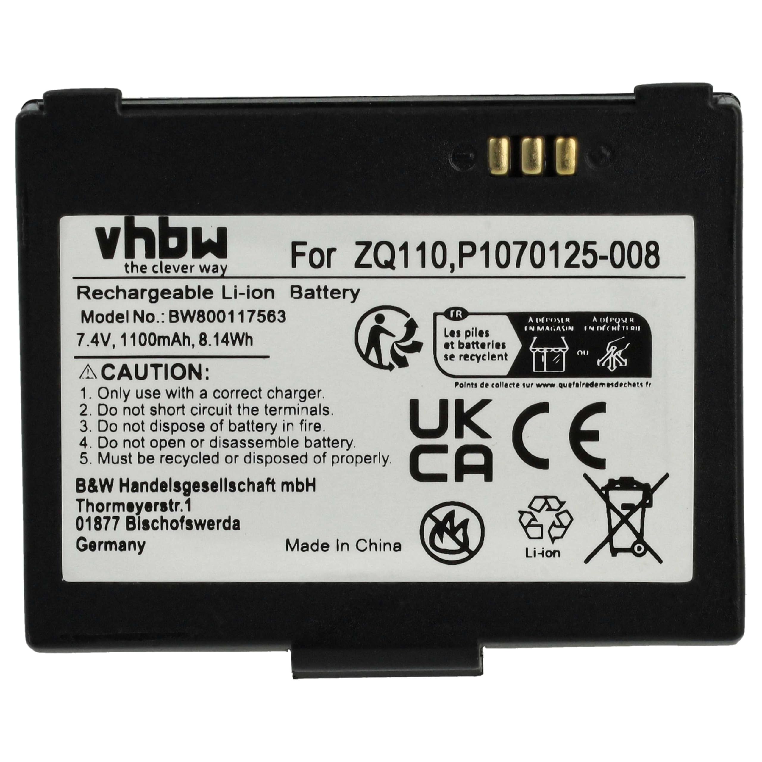 vhbw 2X Akku Ersatz für Bixolon K409-00007A | PBP-R200 für Barcodescanner POS (1100 mAh, 7,4 V, Li-Ion)