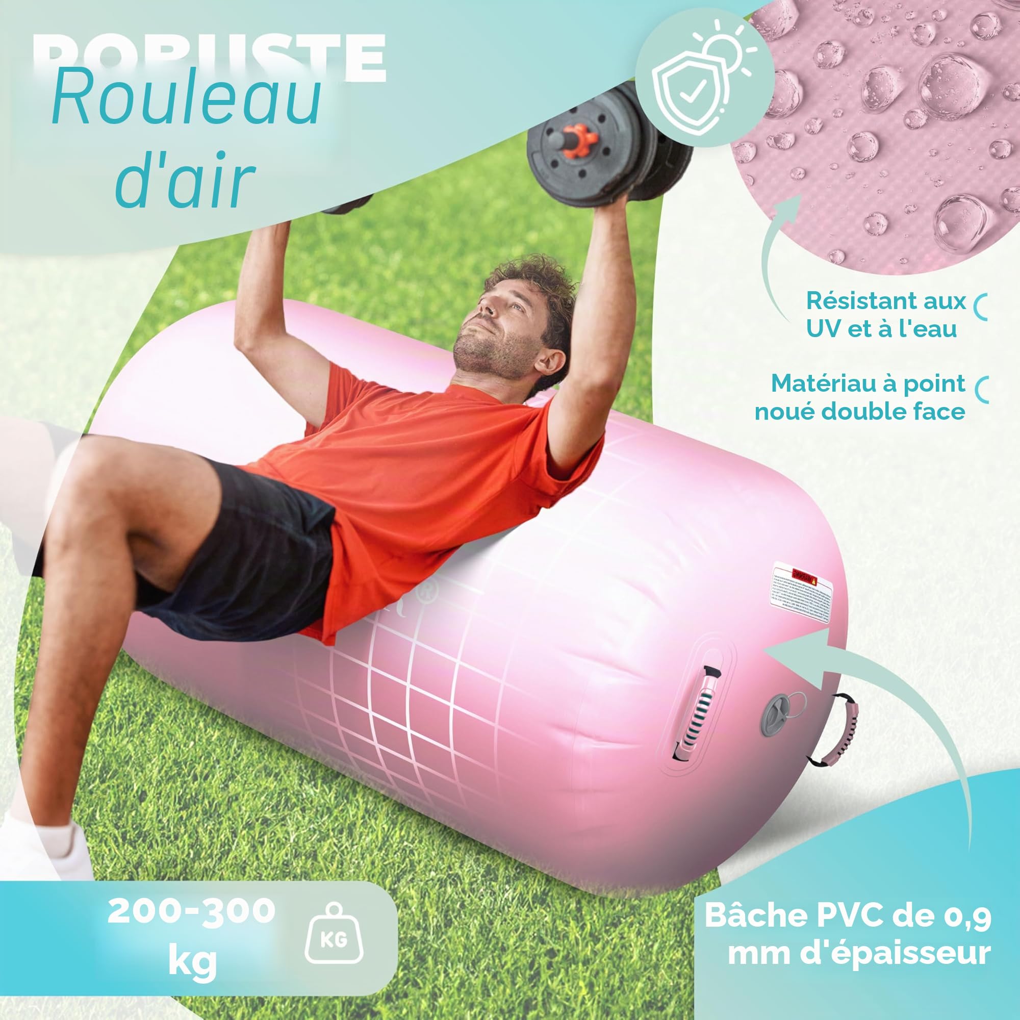 KESSER® Air Roll Airtrack Rouleau de gymnastique gonflable | Avec sac de transport & pompe à air électrique | Barrel Gymnastique Tumbling | Rouleau de yoga, tapis de gymnastique, rouleau de fitness