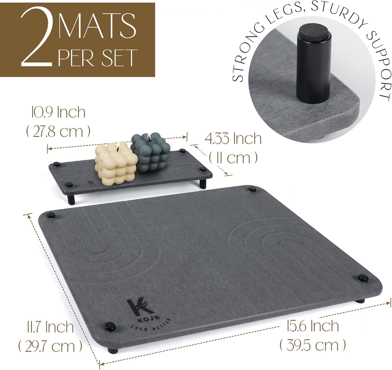 Stone Dish drying mat for Kitchen counter, diatomite stone dish anti- slip feet, quick drying, Odorless, Heat Resistant, eco-friendly mat 15.7 “x 11.8 “, and mini mat (DARK GRAY, 15.7 “ x 11.8 “)
