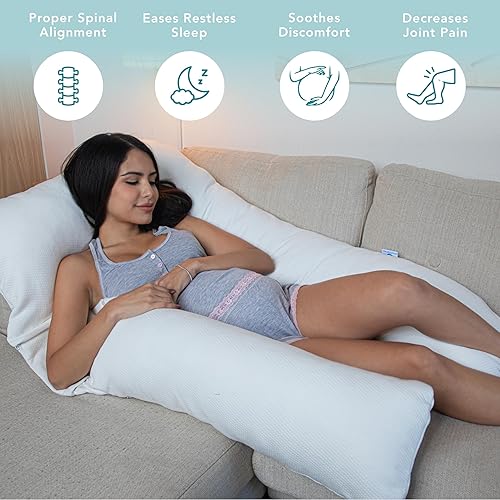 Miniatura 6 de PharMeDoc - Almohada de embarazo en forma de U cuerpo completo y soporte de maternidad para espalda caderas piernas vientre y mujeres embarazadas