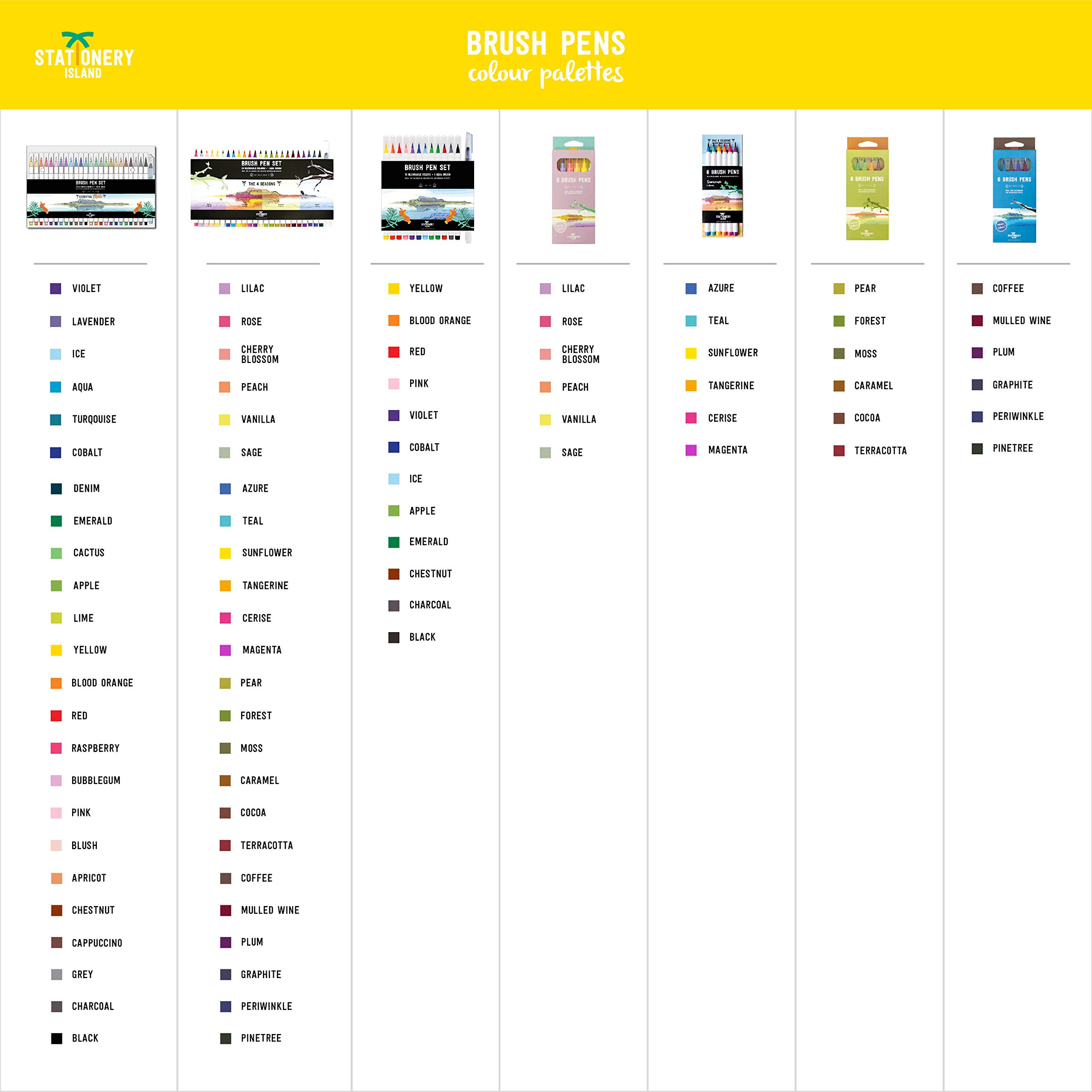 Stationery Island Brush Pens Essential Colours Set of 24 & Aqua Brush