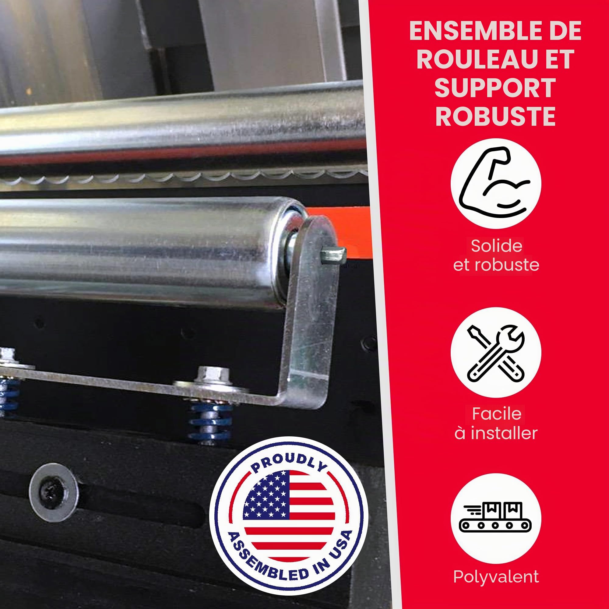 Ultimation Ensemble de rouleaux robustes en acier galvanisé de 38,1 cm - Rouleau de convoyeur de 4,8 cm de diamètre et support pour supports à rouleaux et convoyeurs de bricolage, capacité de charge