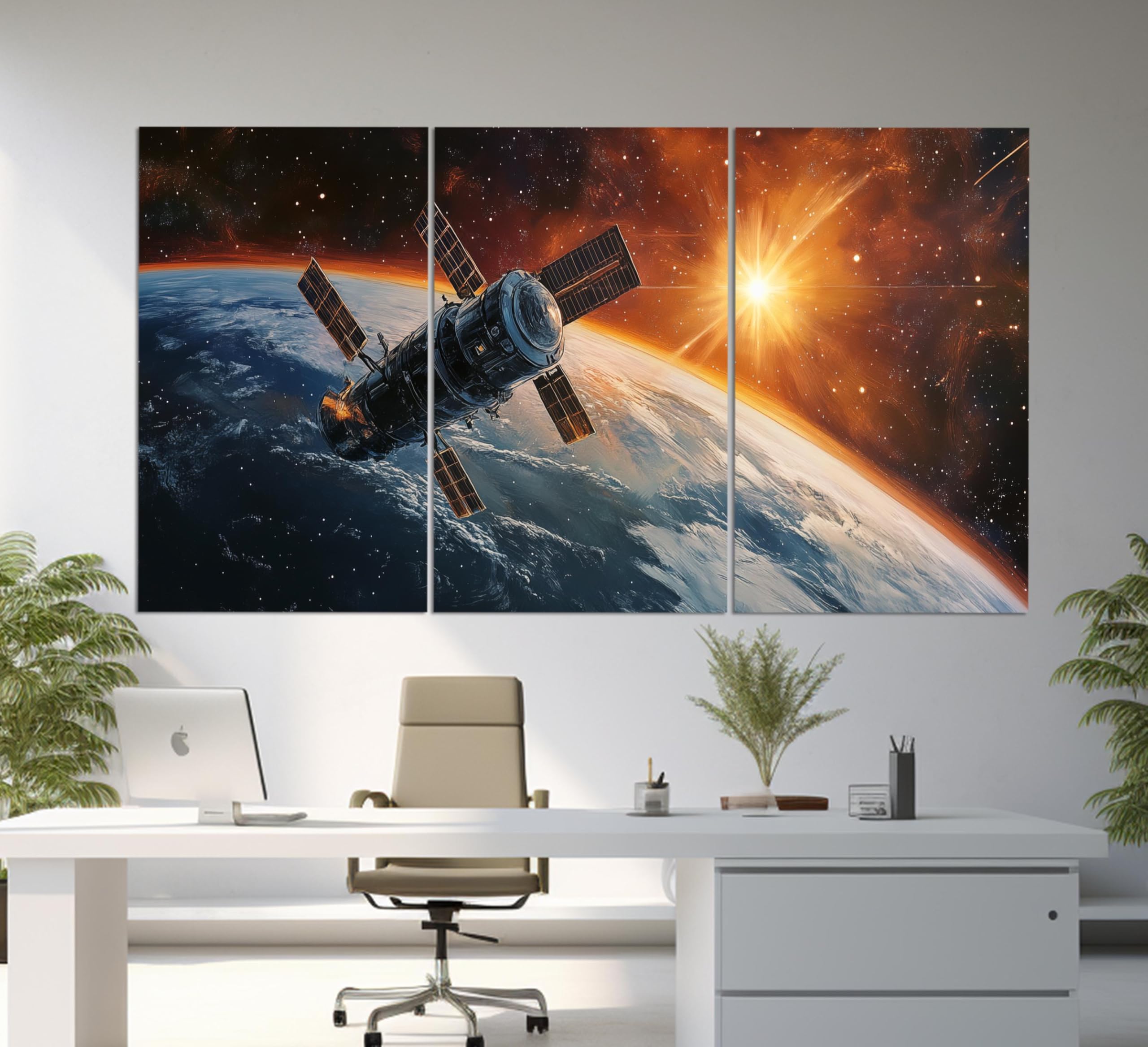 lianyibo Abstrakcyjna kosmiczna sztuka ścienna, plakat statku kosmicznego, sztuka ścienna astronauta, plakat statku kosmicznego, sztuka ścienna do domu (50 x 75 cm x 3/rama wewnętrzna)