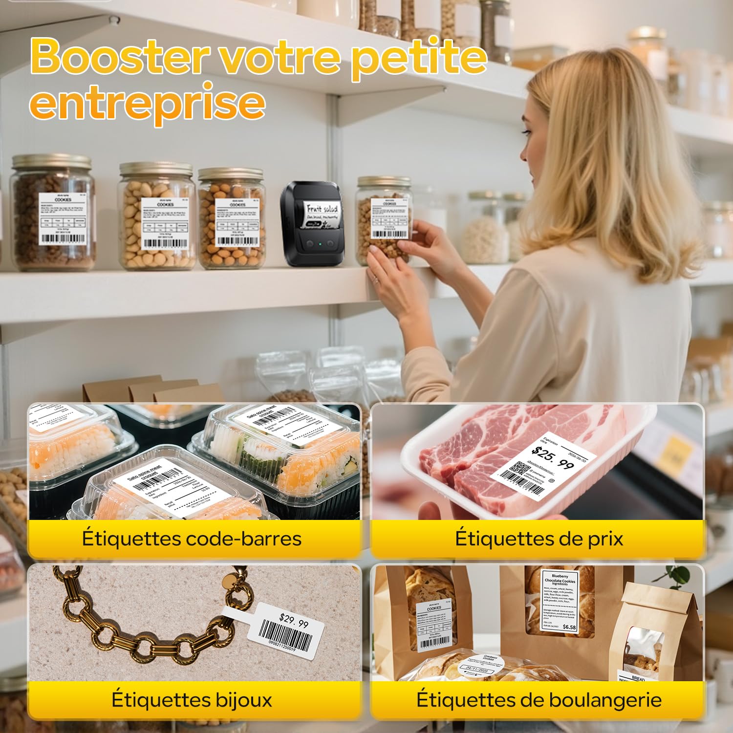 Memoking Étiqueteuse Portable, Etiqueteuse Autocollantes Bluetooth Facile à Utiliser pour Le Bureau, la Maison, Les Affaires Imprimante sans Encre Compatible Téléphones/PC