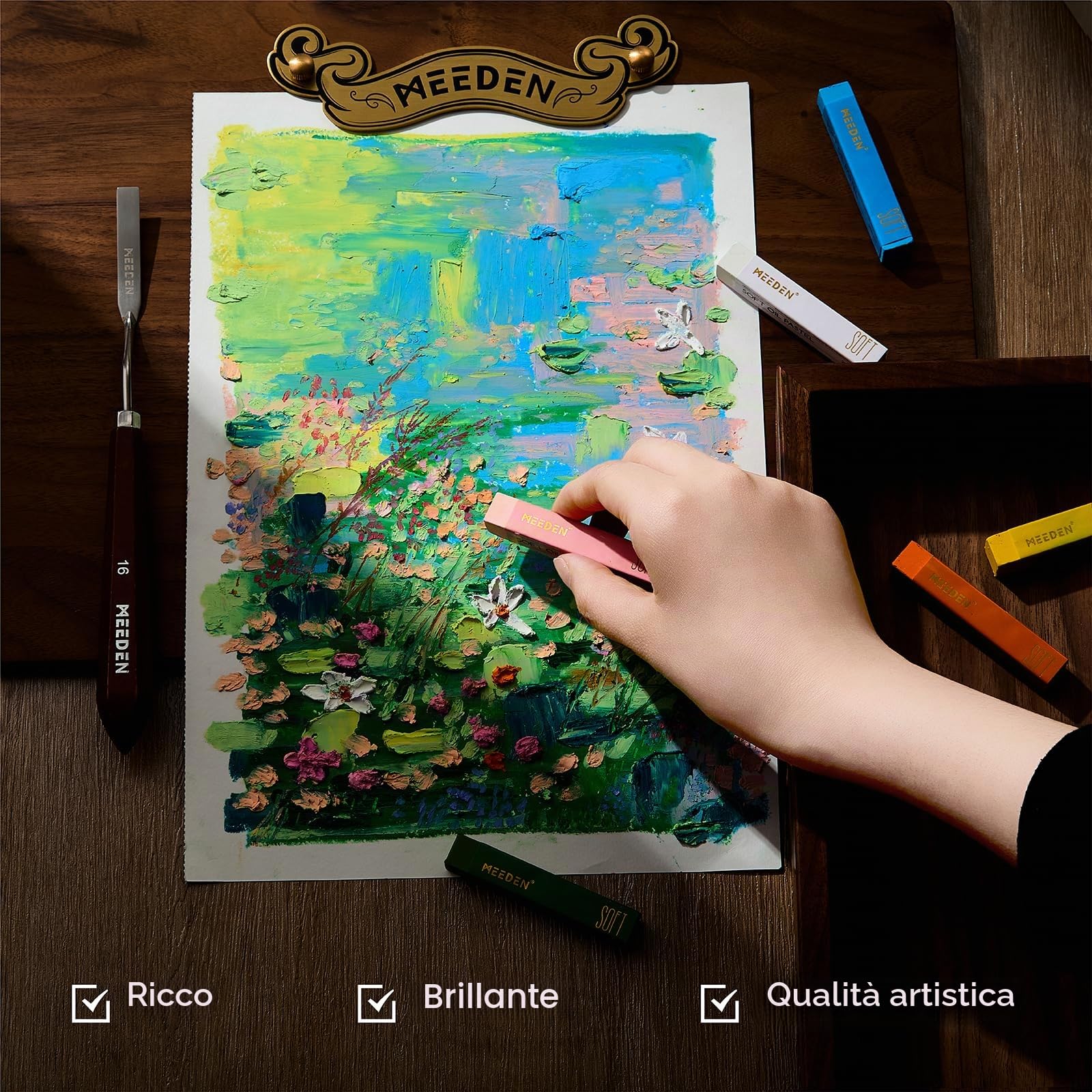 MEEDEN Pastelli ad olio morbidi per artisti: 48 colori con 2 pastelli ad olio quadrati bianchi e 2 neri aggiuntivi per artisti, adulti, pastelli ad olio professionali da miscelare