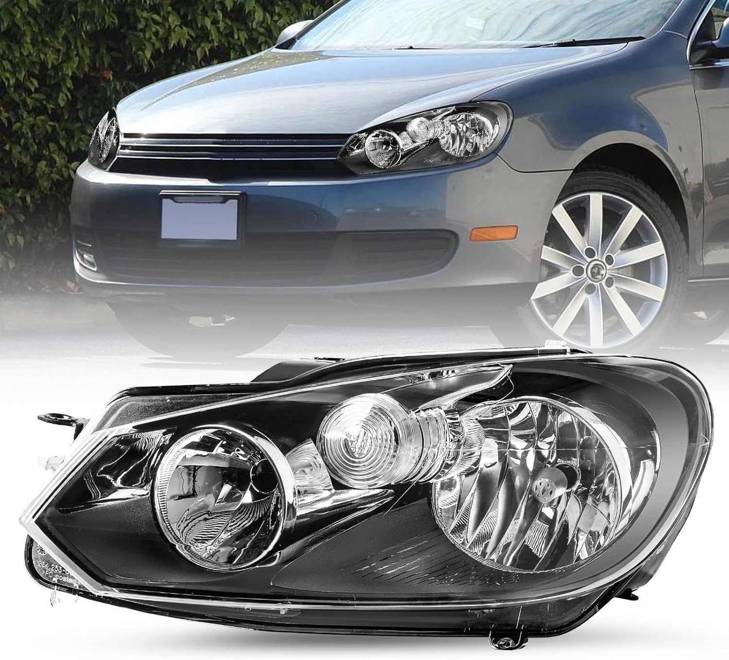 JSBOYAT Halogen Headlight Assembly Compatible with 2010 2011 2012 2013 2014 VW MK6 Golf GTI Jetta-Sportwagen OE-Style Headlamp Left Driver Side