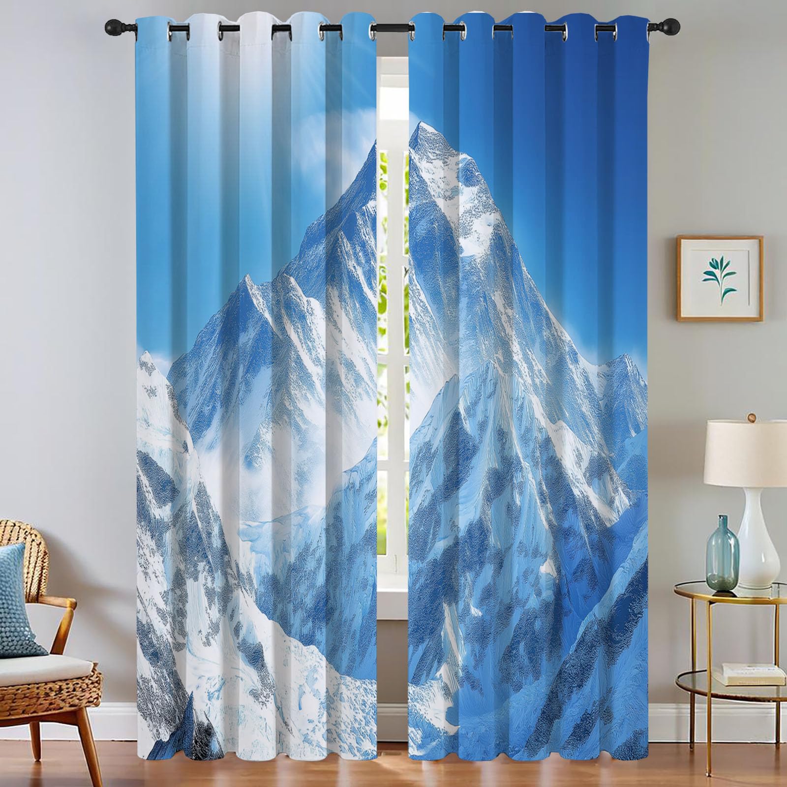 Rideaux thermiques montagnes enneigées occultant le jour pour la chambre