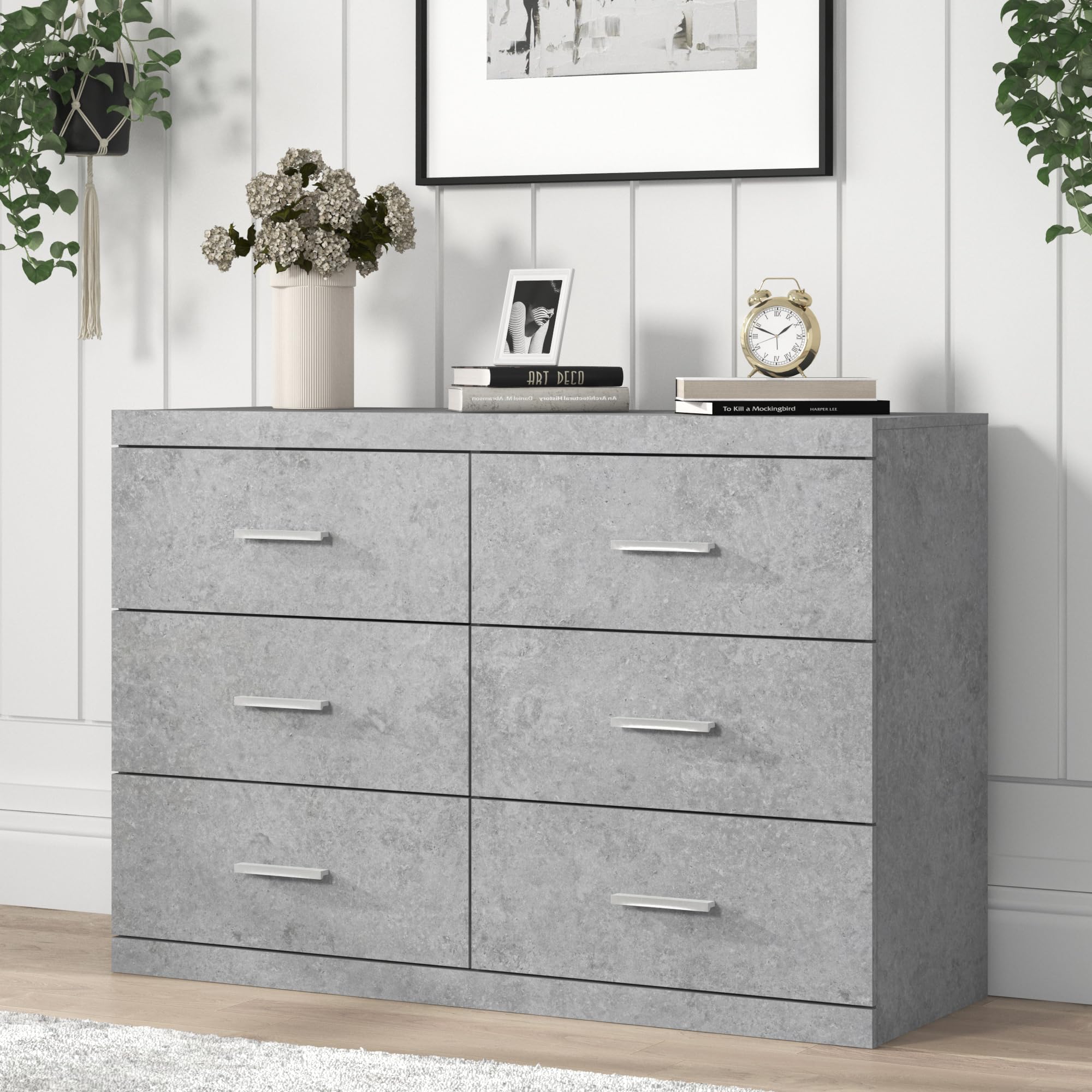 Galano Carmelo 6 Drawer Dresser with Interlock – Wooden Chest of Drawers for Bedroom, Nursery, Kids Closet Organizer, Wide Storage Cabinet, 46.5" W x 16.3" D x 31.7" H, Concrete Cool Grey