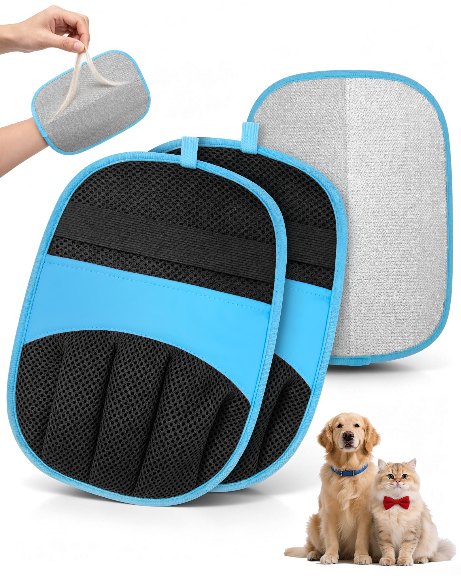 2er Pack Tierhaarentferner Handschuh, Fell Magnet Handschuh für Hunde & Katzen, Waschbares Elektrostatisches Netzgewebe, Fellpflege & Haustierpflege, Enthaarung für Sofa, Teppich, Kleidung (Grün)
