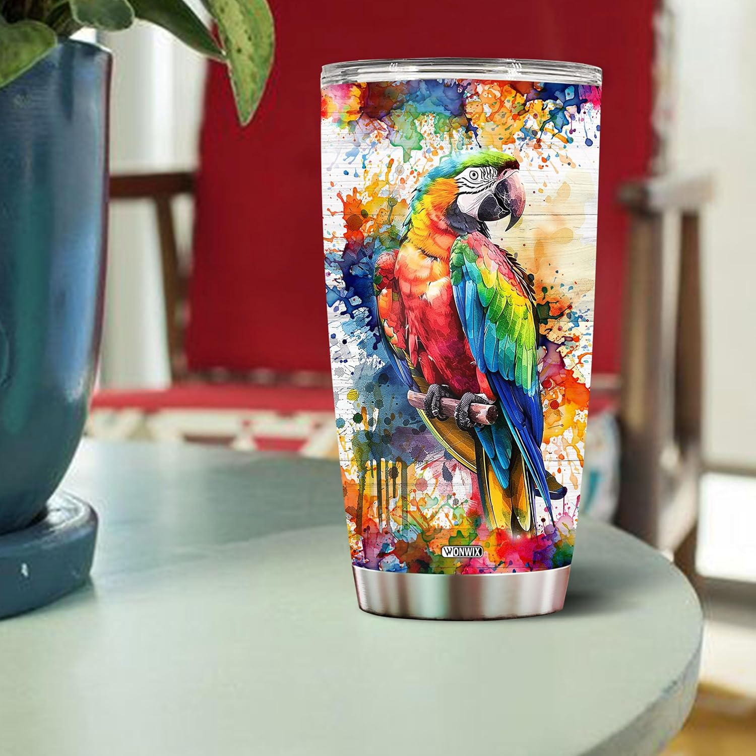 Personalized Parrot Tumbler Gifts for Women 20oz Insulated Stainless Steel With Lid Watercolor Custom Name Coffee Cup Travel Mug Gift for Girls Mom Wife Sister - Image 4