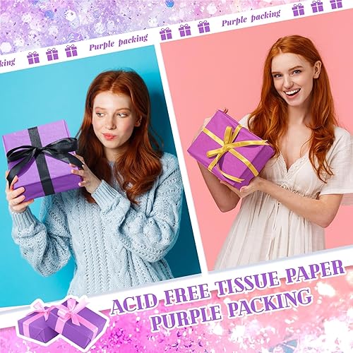 Miniatura 9 de Qilery 500 hojas de papel de seda morado lavanda a granel para bolsas de regalo, envoltura de flores, 15 x 20 pulgadas, embalaje sin ácidos, hojas