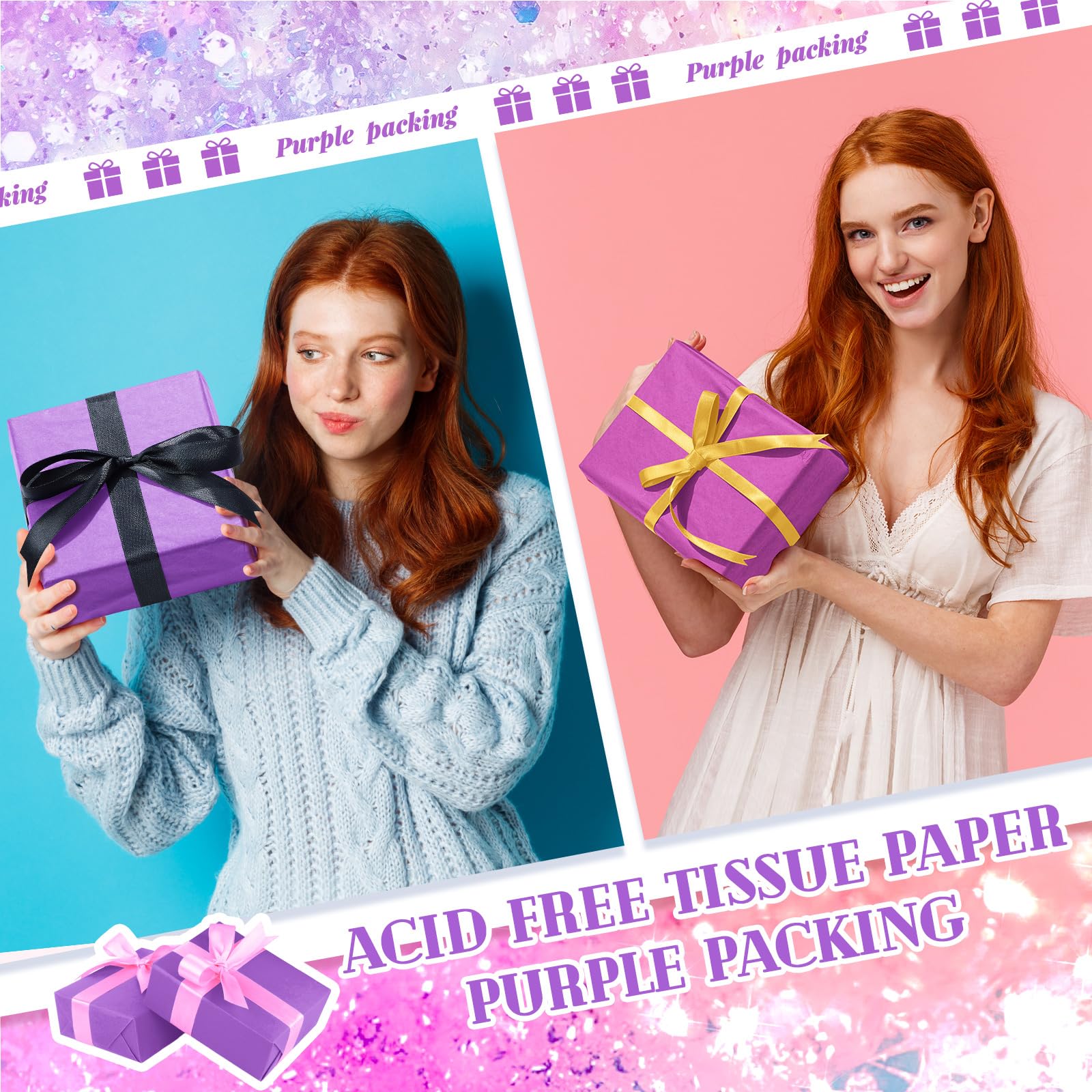 Qilery Lot de 500 feuilles de papier de soie violet dégradé pour sacs cadeaux, 38,1 x 50,8 cm, sans acide pour décoration d'Halloween, loisirs créatifs, fête amusante, emballage d'expédition