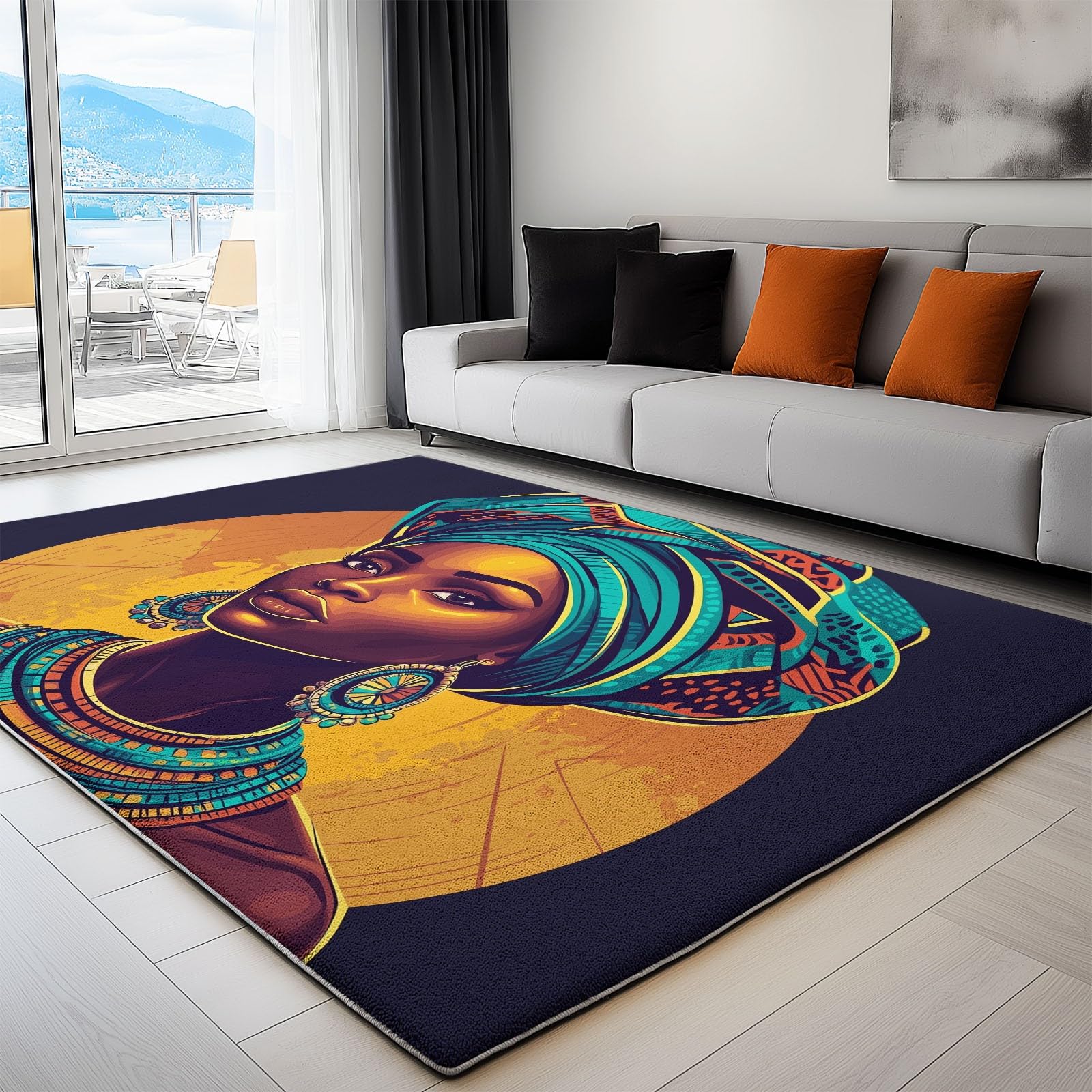 Tapis rectangulaire femme africaine intérieur extérieur doux 140x200
