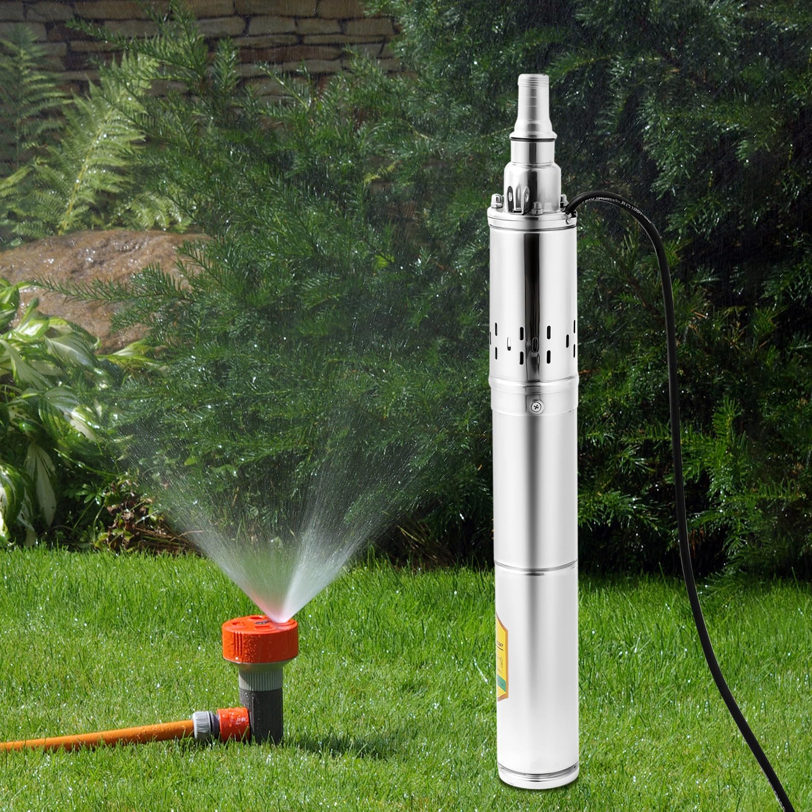 Pompa per pozzi profondi da 24 V, 370 W DC, altezza massima di erogazione 65 m, portata max. 70,62 ft³/h, 2850 giri/min, 0,5 CV, motore a corrente continua, protezione da surriscaldamento, IP68, per