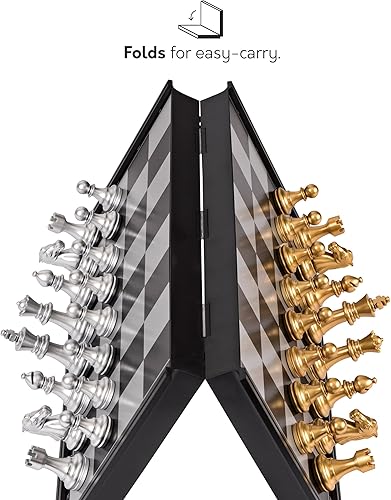 Miniatura 4 de Big Mo's Toys - Juego de ajedrez magnético de viaje con tablero plegable portátil y compartimento de almacenamiento, gran juego de juguetes de viaje