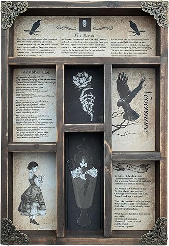 INSOVITA Armario rústico de poemas de Edgar Allan Poe, decoración gótica victoriana para estantes, estante de pared pequeño, decoración de