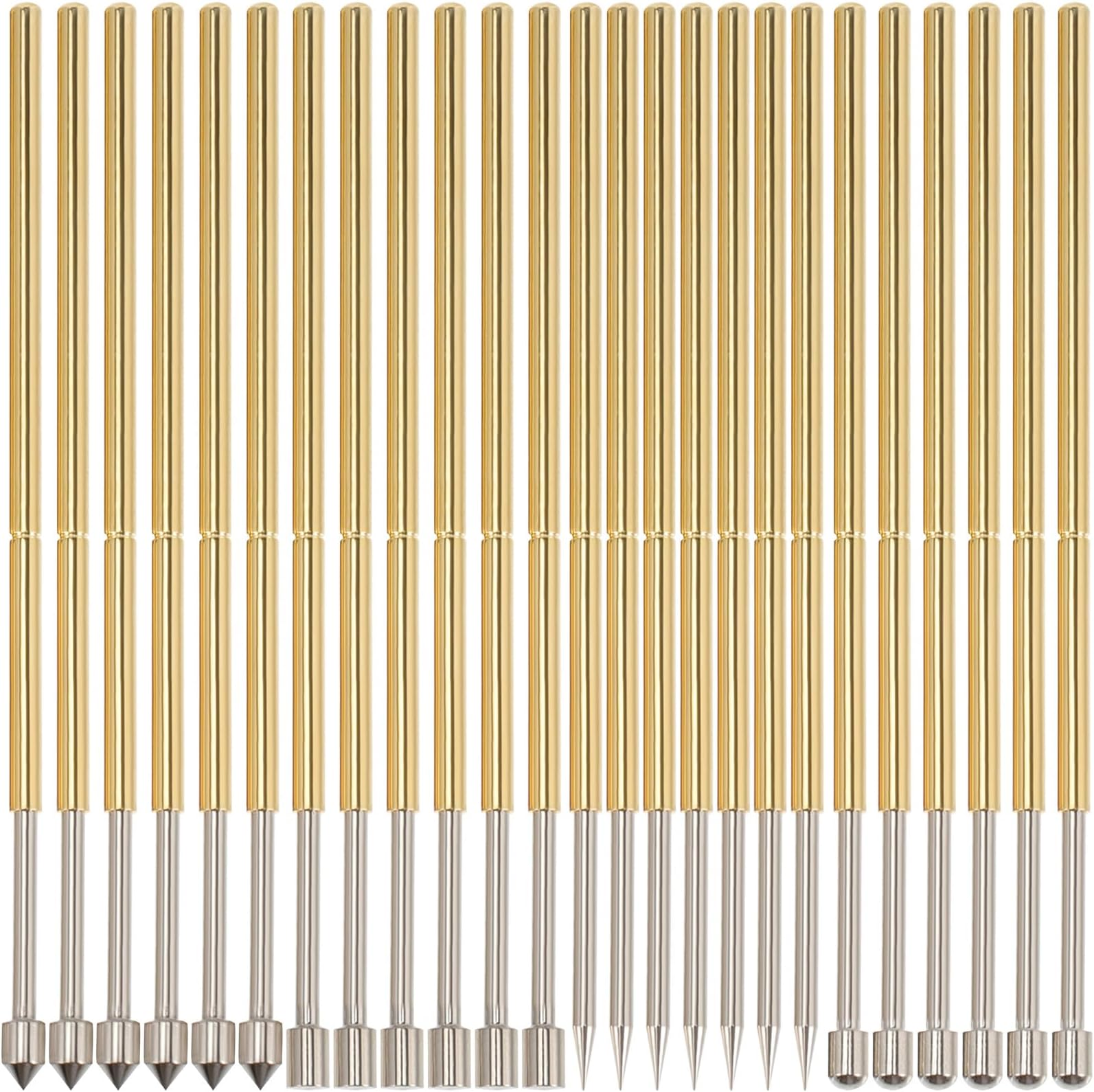 40pcs Spring Probe for Pcb Testing with Round Flat and Umbrella Tips Pogo Pins for Printed Circuit Board Edge Connectors and Conductive Contact Verification