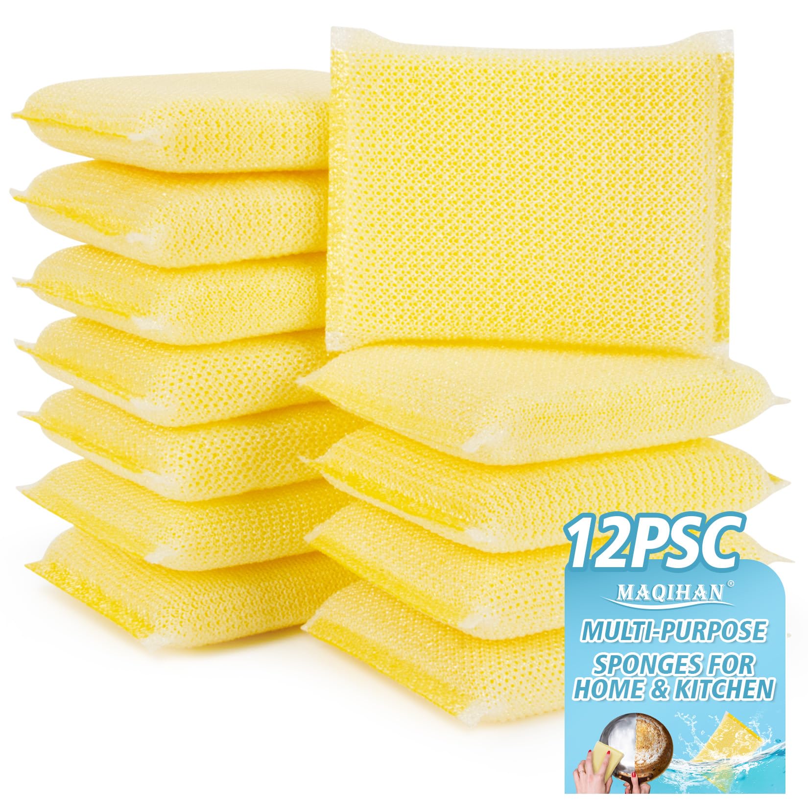 MAQIHAN Scrubbing Pad - 12PCS Scrubbing Sponges for Home and Kitchen Scouring Pads Multiple Purpose for Washing Kitchen Stove,Dish,Bowl,Pot,Sink,Bathtub,Cleaning Pad Scrubbing Pad Dish Sponge