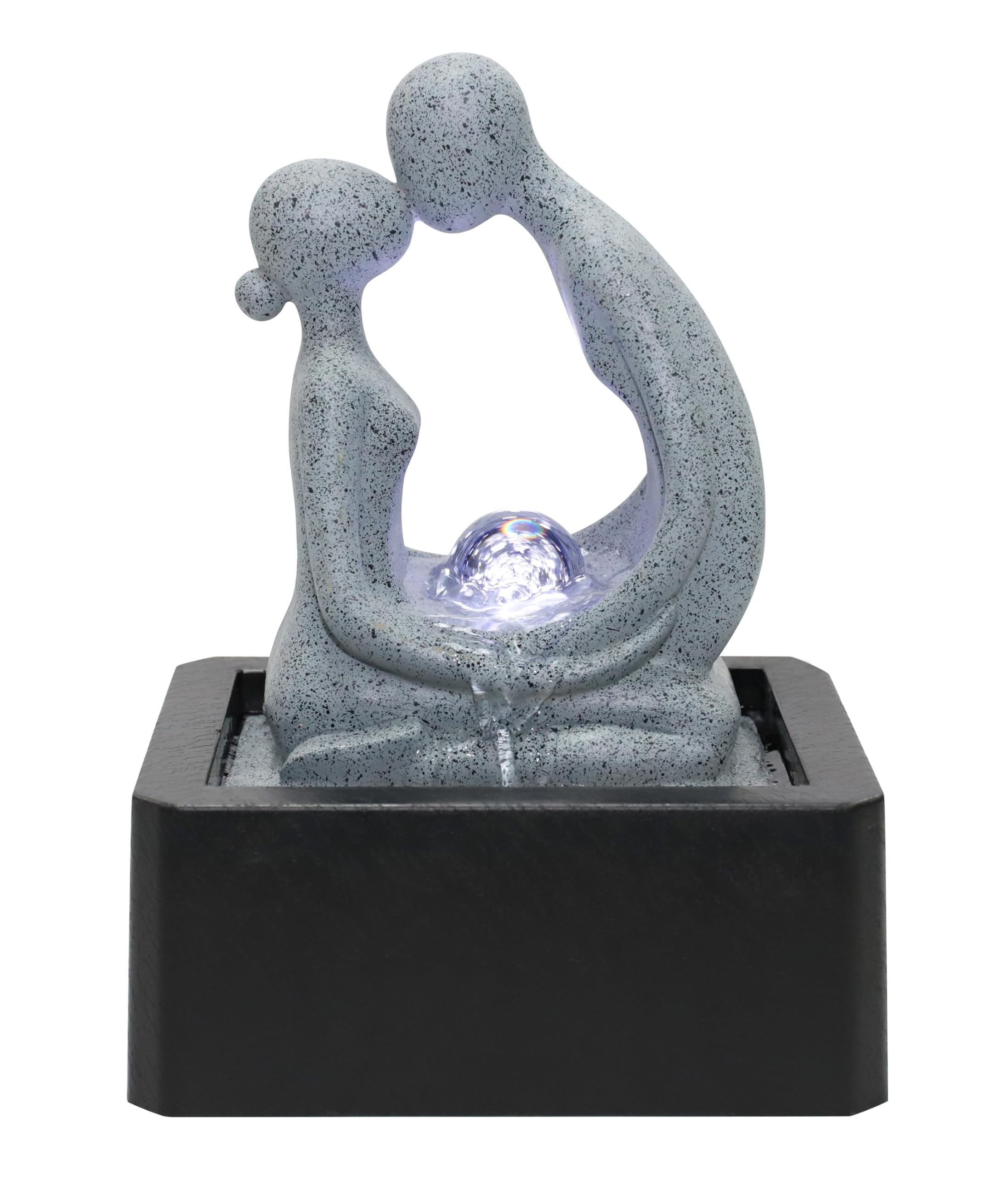 Dehner Zimmerbrunnen Palila, Indoor-Brunnen, mit LED-Beleuchtung, ca 21,5x27x18 cm, Polyresin, grau
