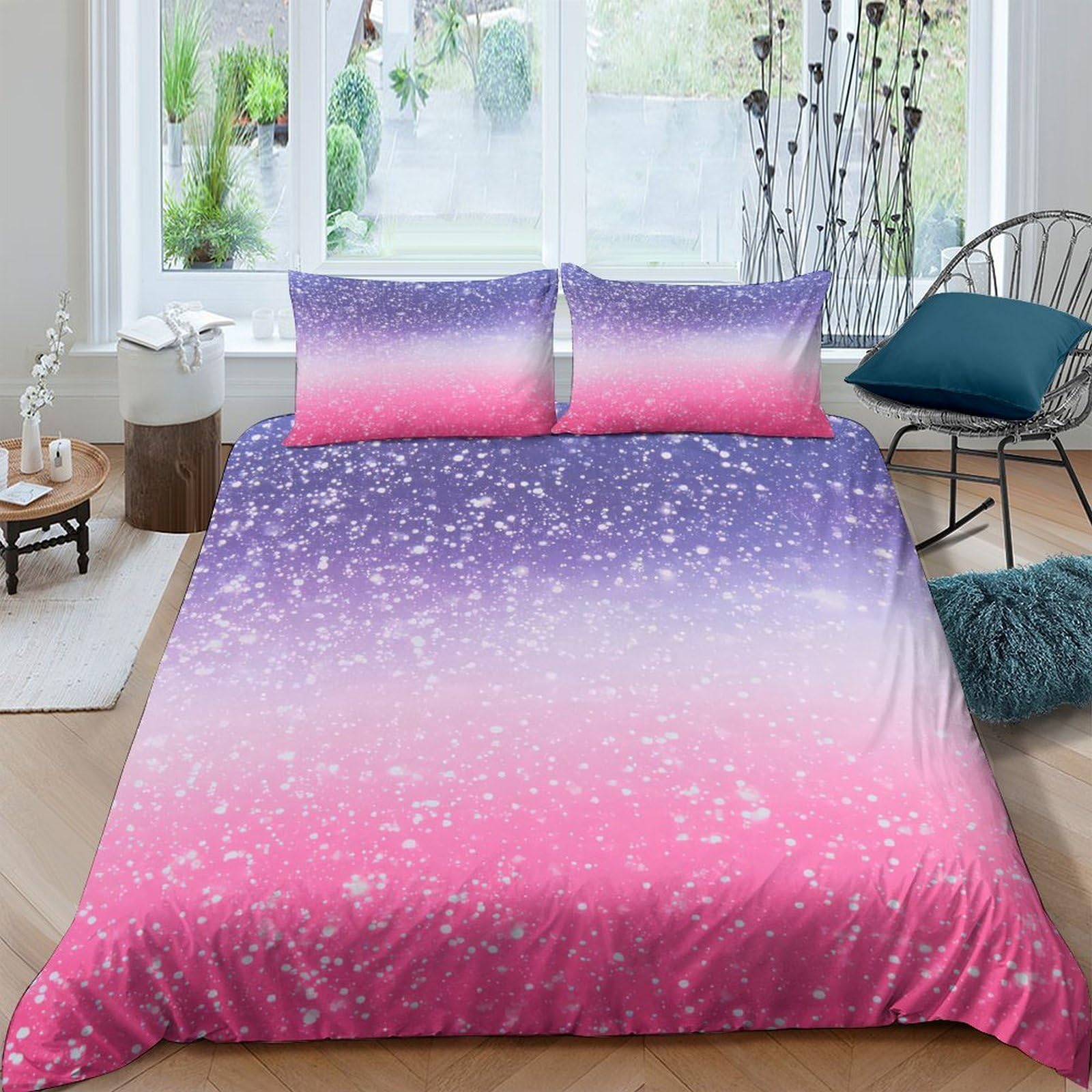 Ctjqhvkz Style-3 3D Printed Pink Purple Gradient Fitted Sheet Microfiber Soft Ombre Sparkle Bed Cover For Bedroom Guest Room Decor Single（135X200cm）