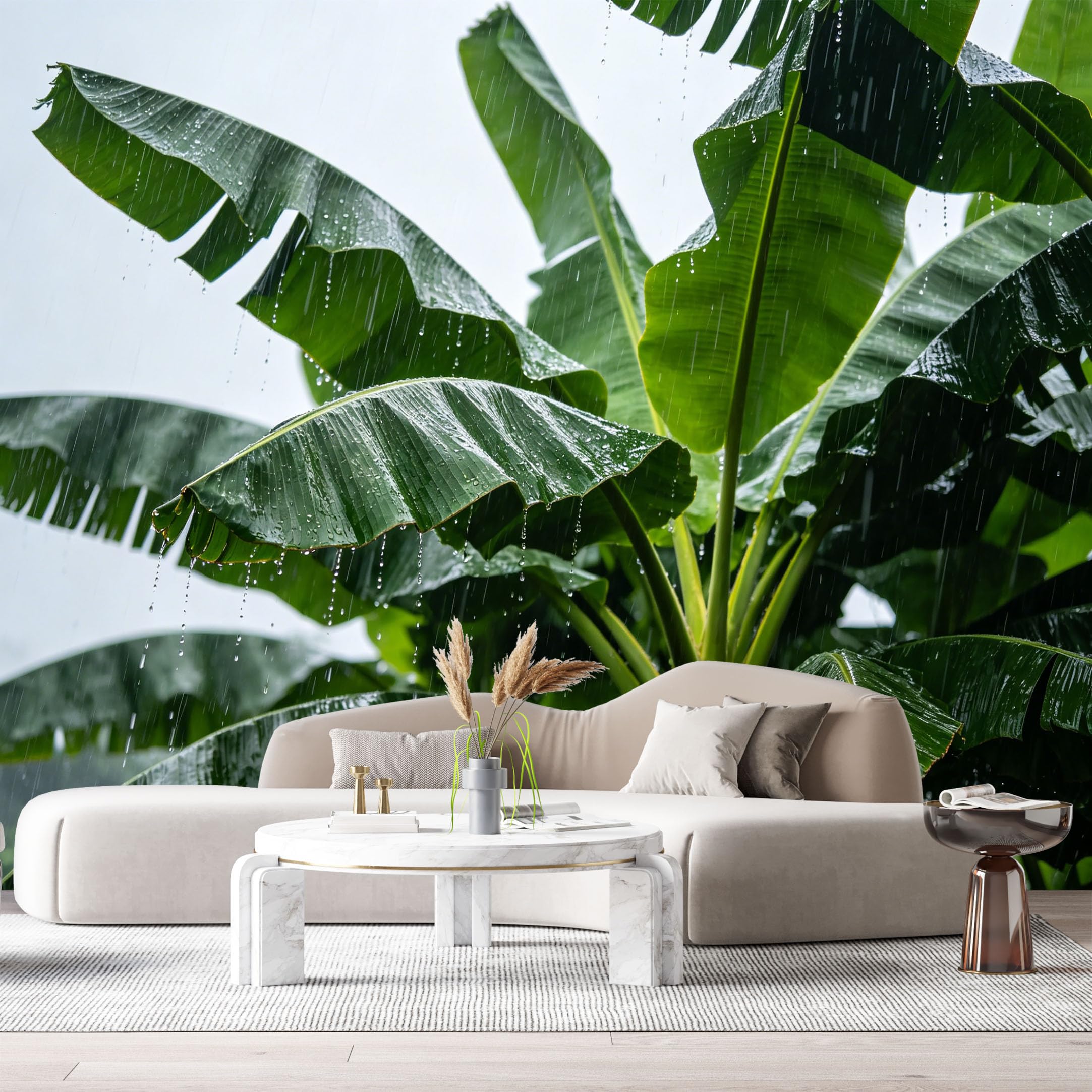 Custom Size Wall Murals Tropical Jungle Banana Leaves Rain Botanical Nature Green SelfAdhesive Wall Fabric Removable Large Wallpaper for Photo Living Room