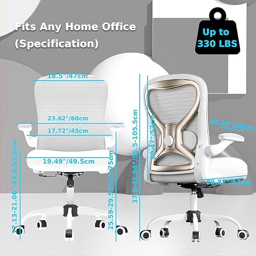 Miniatura 7 de Silla de escritorio de oficina con soporte lumbar ergonómico, cojín de asiento extra grueso, brazos abatibles, respaldo de malla transpirable, silla