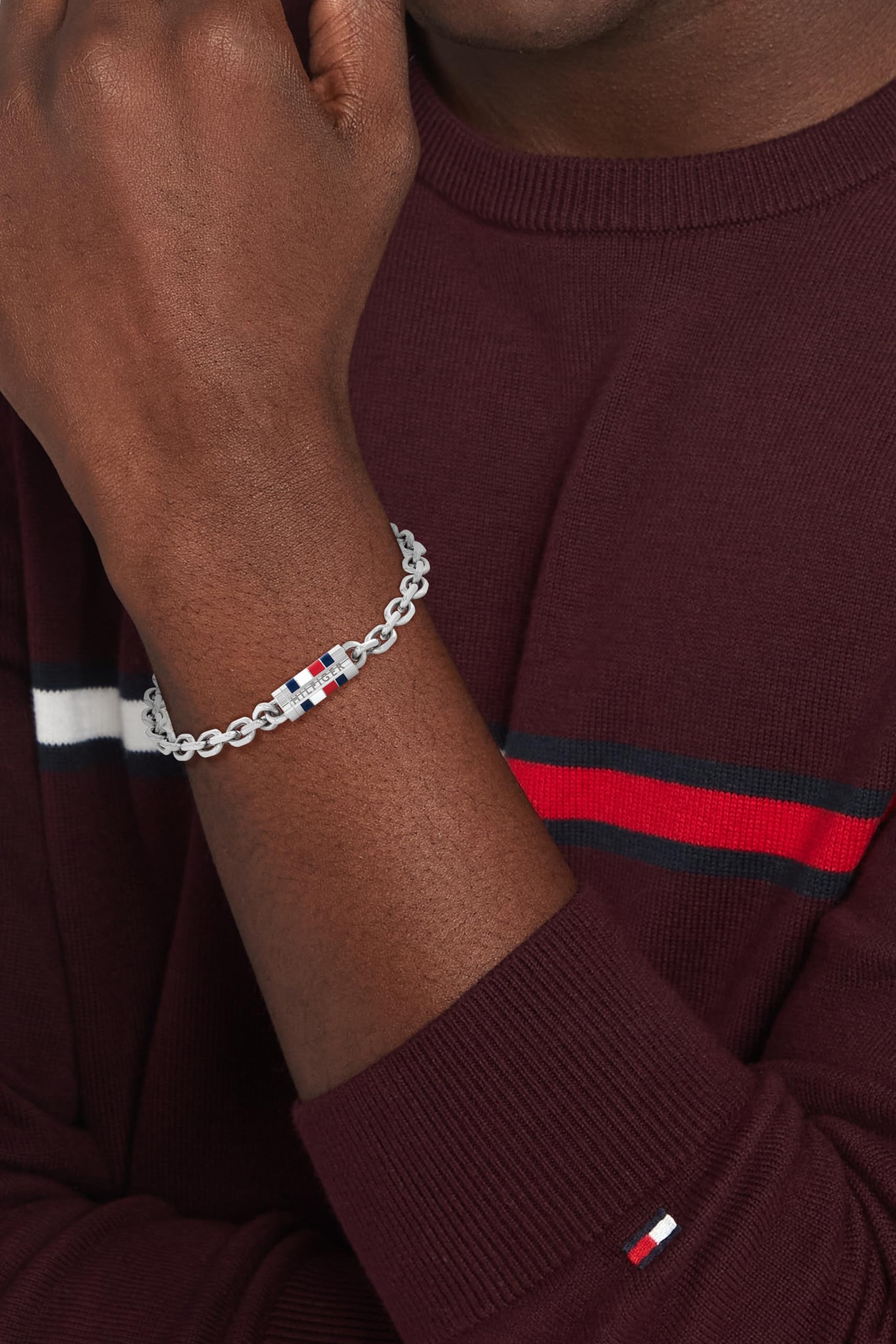 Tommy Hilfiger Jewelry Bracelet en Chaîne pour Homme en Acier Inoxydable – Disponible en Argent ou Or