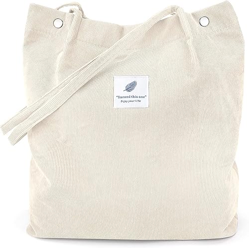 Bolsas de pana para mujer, bolsa de pana de gran capacidad, reutilizable, con bolsillos interiores